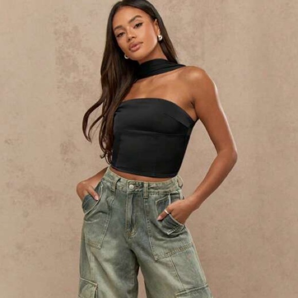 Missguided Satin Bandeau Tie Neck Corset Top | Size Small - Picture 3 of 11